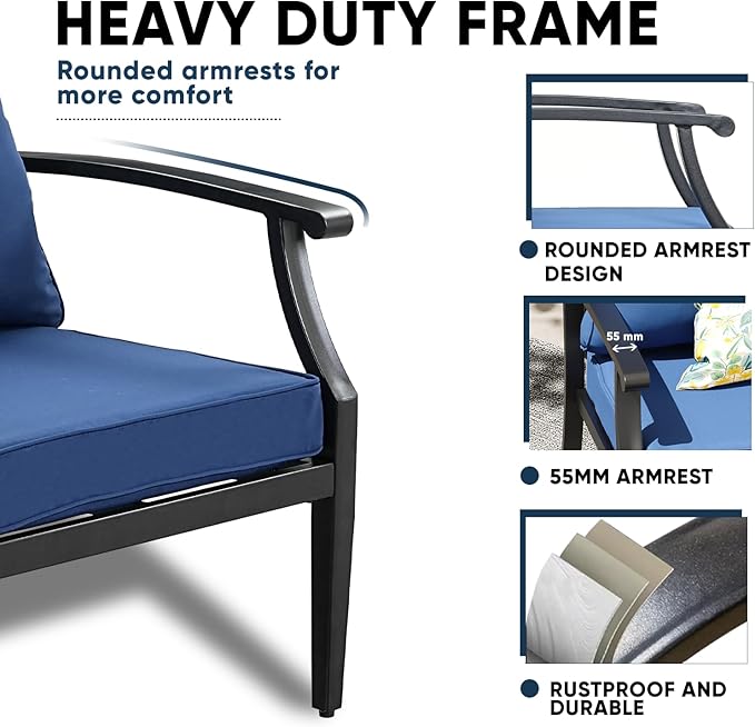 4 Piece Outdoor Patio Furniture Set, Oversized Metal Conversation Set - Image 5