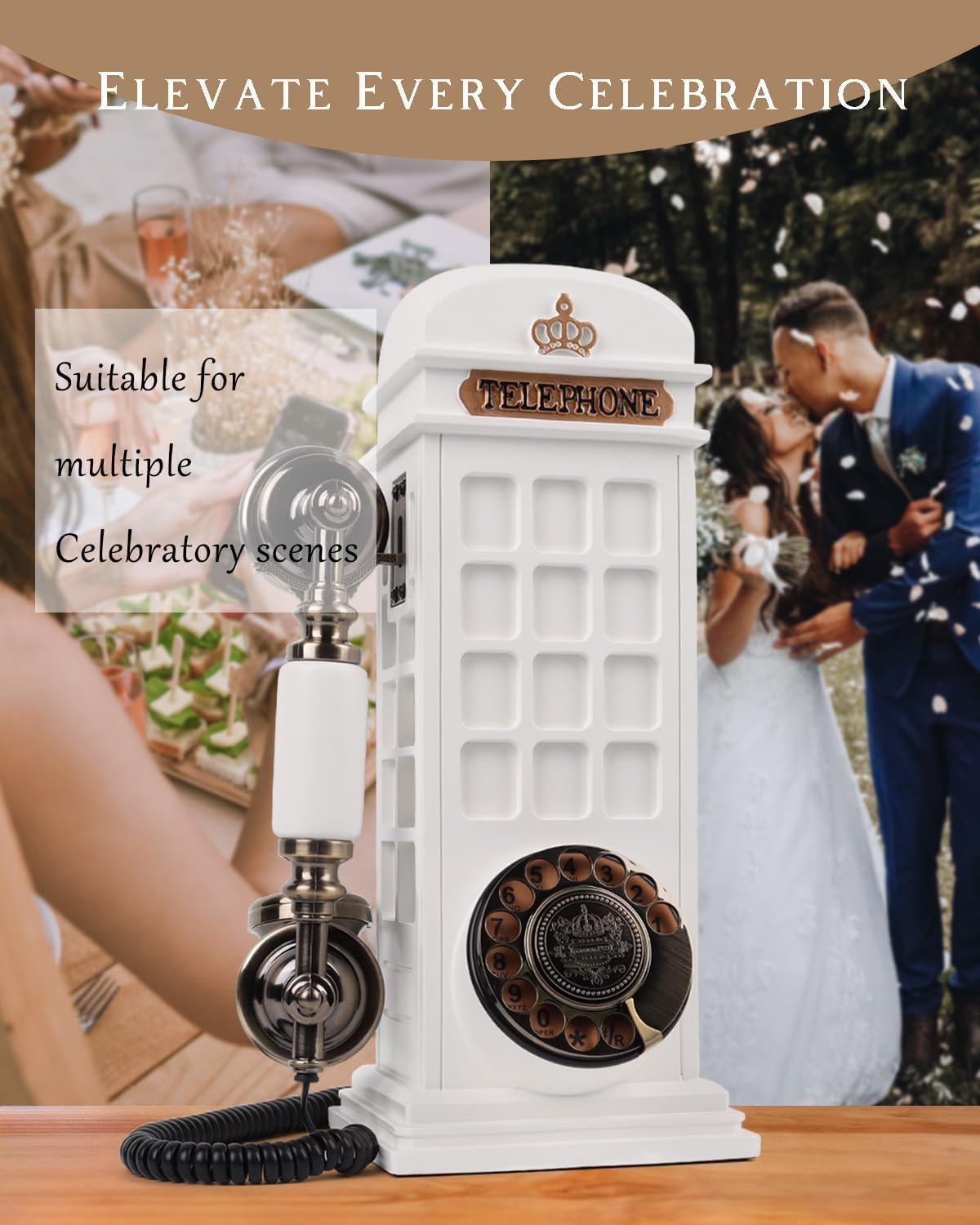 Audio Guest Book Wedding Phone, Record Customized Audio Message Guest Book for Wedding, Party and Gathering, Vintage Phone Booth Design， White