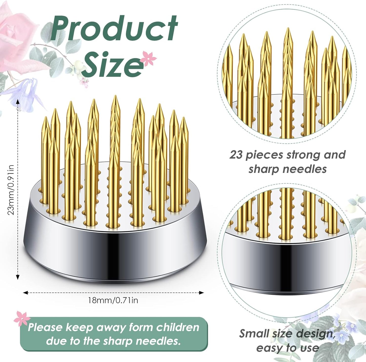 Kritkin 24 Pieces Flower Frogs Holder Mini Floral Round Flower Japanese Arranger Fixed Pin Holder for Arrangements Floral Plant Small Vase Ikebana Decoration Supplies Plant Fixation(0.9 Inch,Gold)