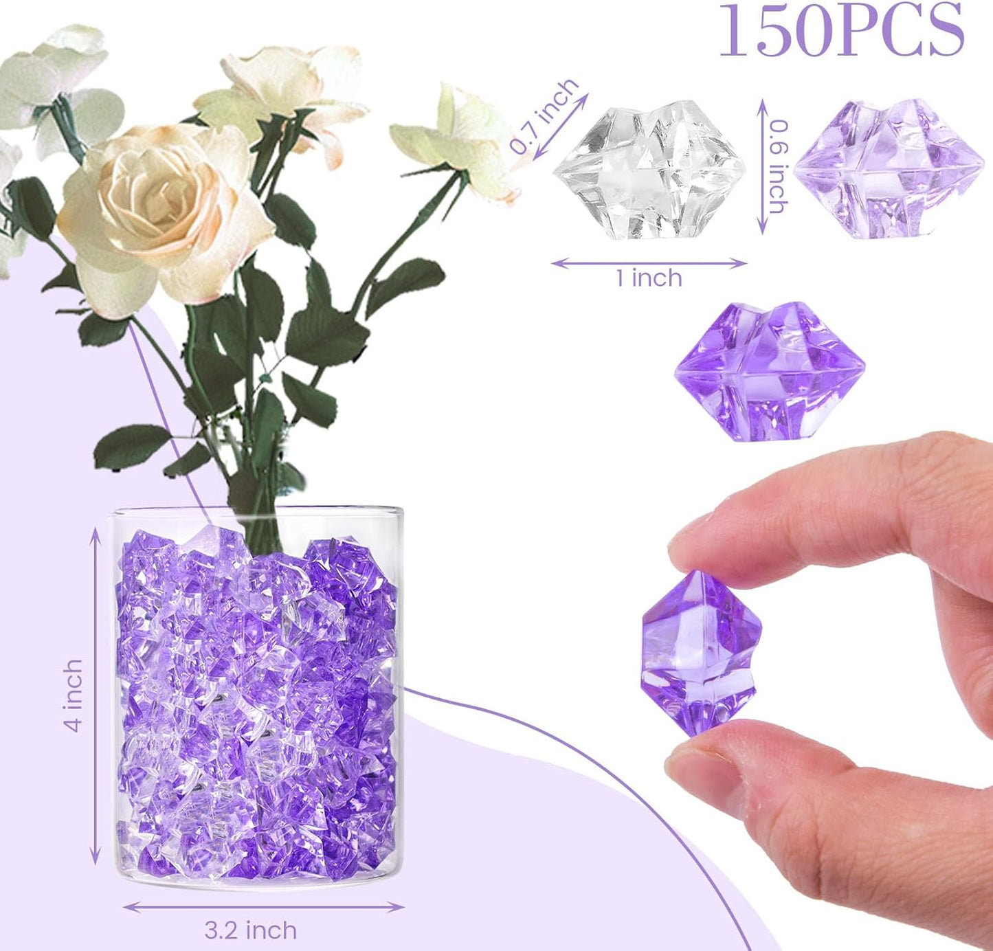 DomeStar 150PCS Fake Ice, Vase Filler Purple Fake Diamonds Plastic Clear Gems Crystals for Table Scatter Decoration