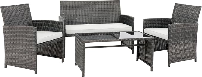 4 Piece Patio Ratten Set Outdoor Furniture Set Wicker Conversation Set - Image 7