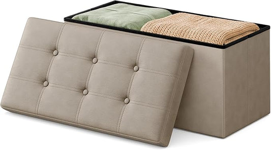 SONGMICS Home Storage Ottoman, Removable Lid, Foldable Foot Stool, PU Leather by SONGMICSHOME
