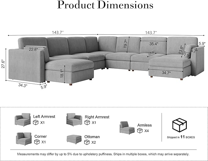 Oversized Modular Sectional Sofa, Solid Wood Frame Sofa, Removable Washable - Image 2