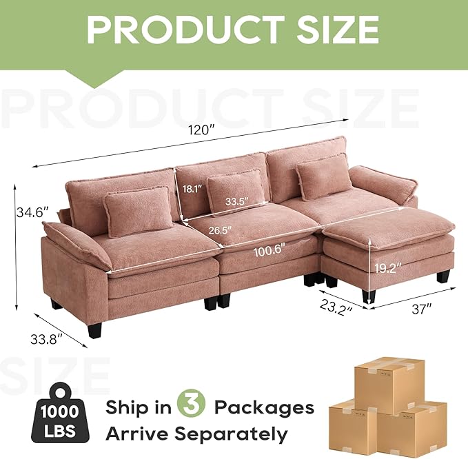 Oprisen 120" Modular Sectional Sofa, Comfy Cloud Couch Sectional Sofa - Image 2