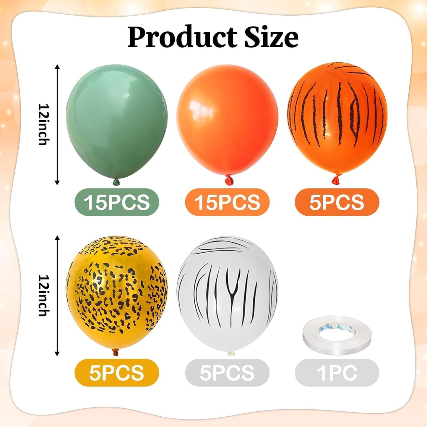 Safari Balloons, 12 Inch Jungle Animal Print Balloons, Tiger Leopard Zebra Print Jungle Safari Theme Olive Green Orange Balloon for Birthday Forest Animal Wild One Party Decorations Supplies