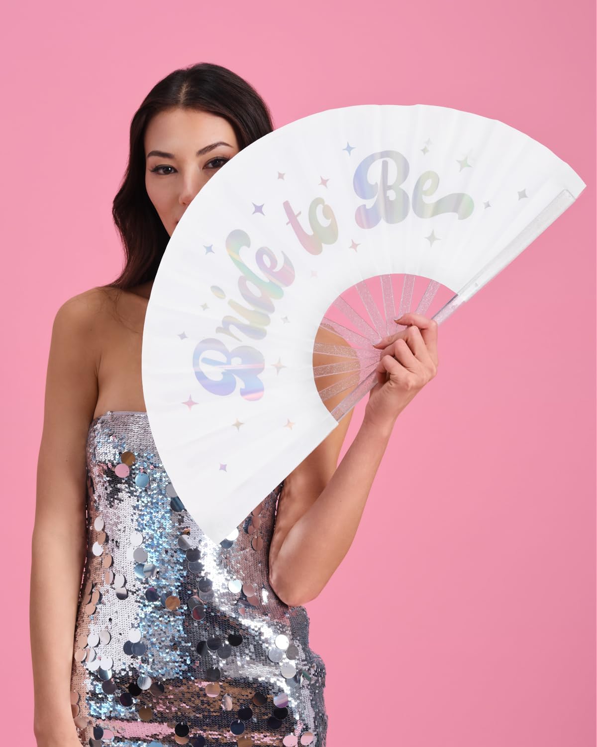 xo, Fetti Bride to Be Iridescent + Glitter Folding Fan | Bachelorette Party Decorations, Rave, Engagement Supplies, Bridal Shower Gift, Bridesmaid Favors, White Bride To Be Accessory