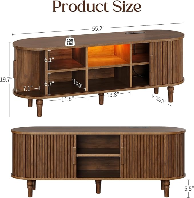 TV Console with Power Outlet-55 Entertainment Center with Sliding Tambour Door - Image 2