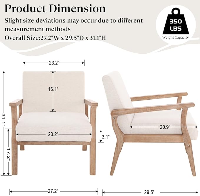 BESTANO Accent Chair Mid Century Modern Armchair, Linen Upholstered Living Room - Image 2