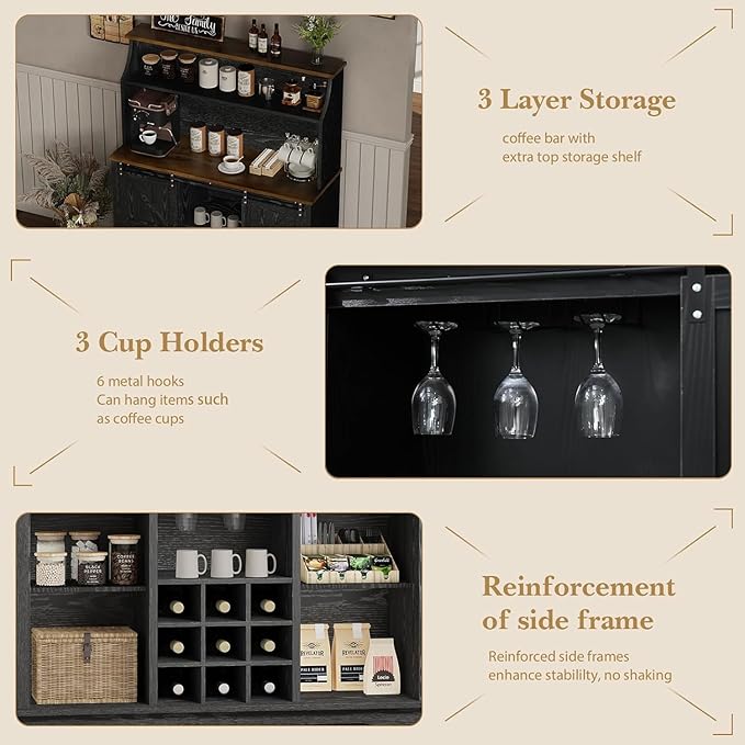 REVOMINCA 47 Inch Farmhouse Coffee Bar Cabinet - Image 6