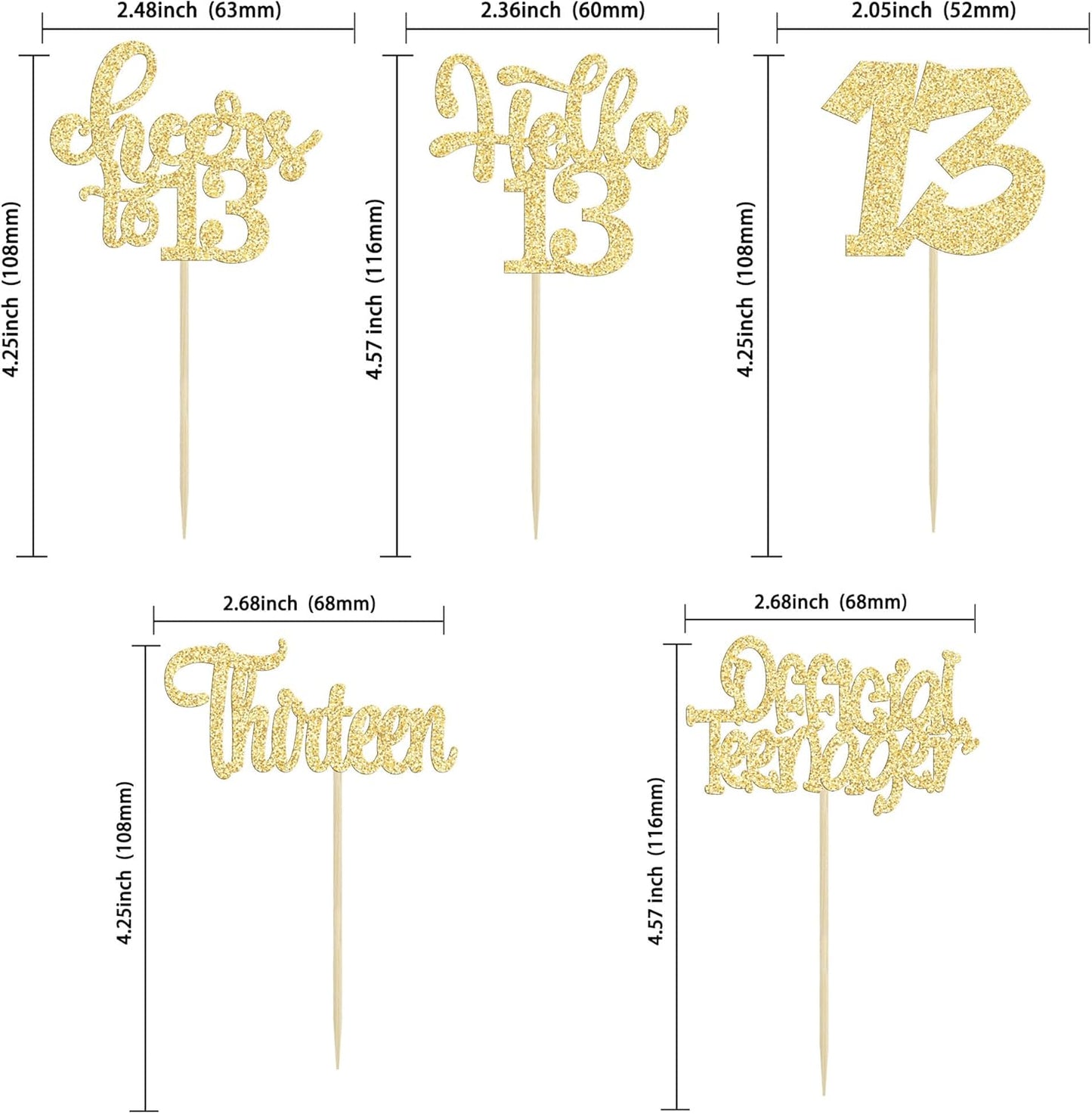 30Pcs 13th Birthday Cupcake Toppers Hello 13 Cupcake Picks Official Teenager Cheers to 13 Years Old Cake Decorations for 13th Birthday Anniversary Party Supplies Gold Glitter