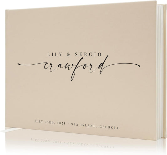 Personalized Guest Book - 11.5" x 8.5" Custom Bride & Groom Names with Bookmark and Hard Cover 140 GSM Blank Pages, for Weddings Guest Book, Engagements, Birthdays, Special Events, Oats