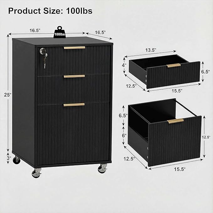 3 Drawers Fluted Mobile File Cabinet - Image 2