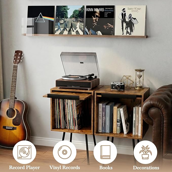 Faesun Flip Top Record Player Stand, End Table Holds up to 100 Albums, - Image 8