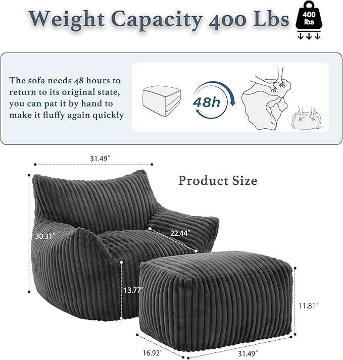 Gericco Oversized Bean Bag Chaise Lounge Chair Indoor - Image 2