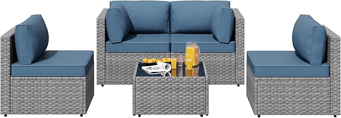 SUNLEI 5 Piece Patio Furniture Sets, Low Back All-Weather Rattan Sectional Sofa - Image 6