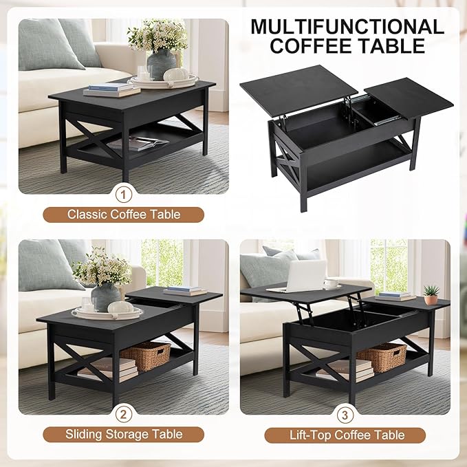 Lift Top Coffee Table with Storage, Small Coffee Table with Hidden Compartment - Image 7