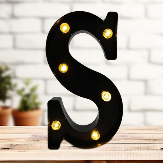 Led Marquee Letters, 8.58 Inch Black Light Up Letters, Small Led Letter Lights, Battery Powered Lighted Letterfor Table, Party, Birthday, Christmas Decor (Black, Letter S)