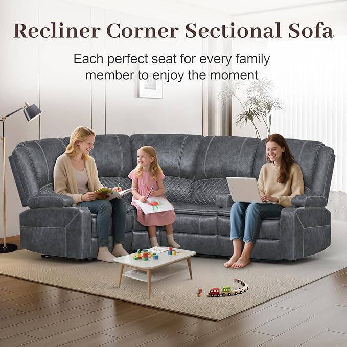 Yolsali Manual Reclining Sectional Sofa Set, 4 Seats Soft Dutch Velvet Recliner - Image 3