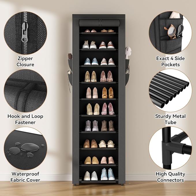 ROJASOP Shoe Rack with Covers 10 Tier Large Shoe Organizer Tall Shoe Closet - Image 4