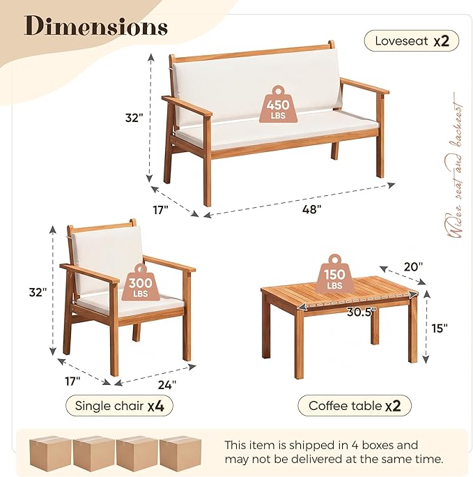 Devoko Patio Furniture Set 8 Pieces Acacia Wood Outdoor Furniture, Patio Set - Image 9
