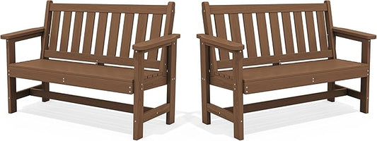 SERWALL Outdoor Bench, HDPE Outdoor Benches Weatherproof, 2-Person Garden Bench by SERWALL