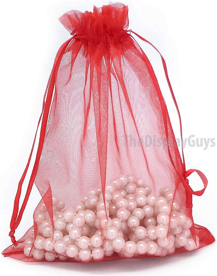 TheDisplayGuys 48-Pack 6x8 Red Sheer Organza Gift Bags with Drawstring, Jewelry Candy Treat Wedding Party Favors Mesh Pouch