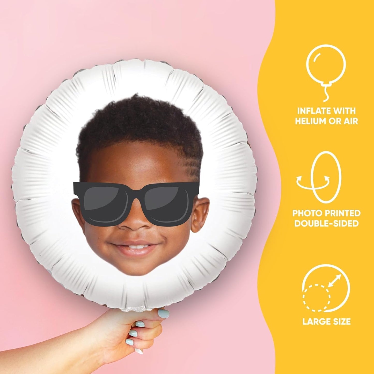 Big Dot of Happiness Personalized Sunglasses Fun Face Photo Balloon, Adults & Kids Summer Birthday Party Decorations, Custom Double-Sided Circle Mylar, 1 Piece