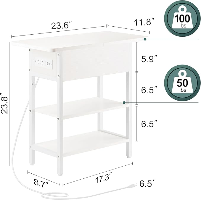 Yoobure End Table with Charging Station, Flip Top Side Table with USB Ports and - Image 3