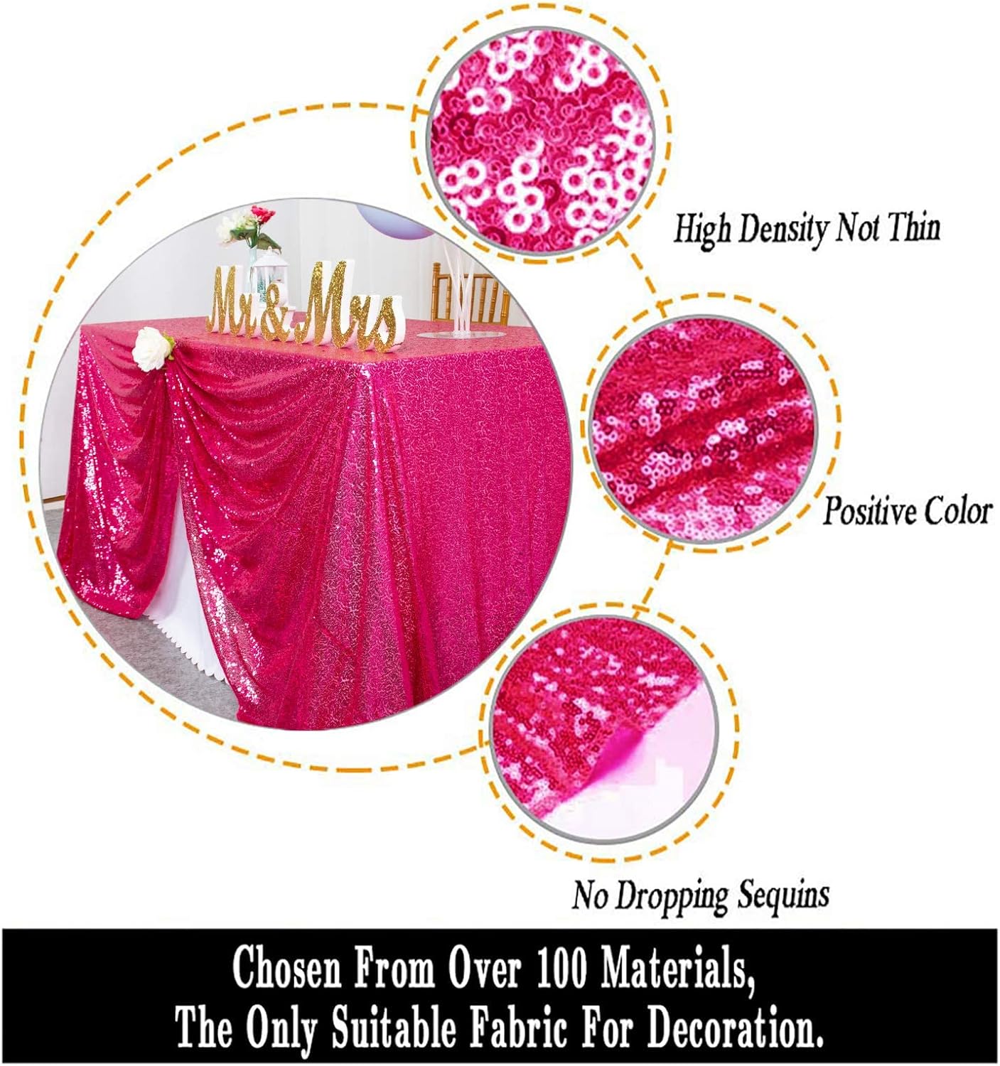 ShinyBeauty Sequin Tablecloth 72x72-Inch Hot Pink Square Sequin Table Cover Glitter Table Cloth for Parties Fuchsia Sparkly Linens for Weddings Bridal Shower Birthday Party Event Decor