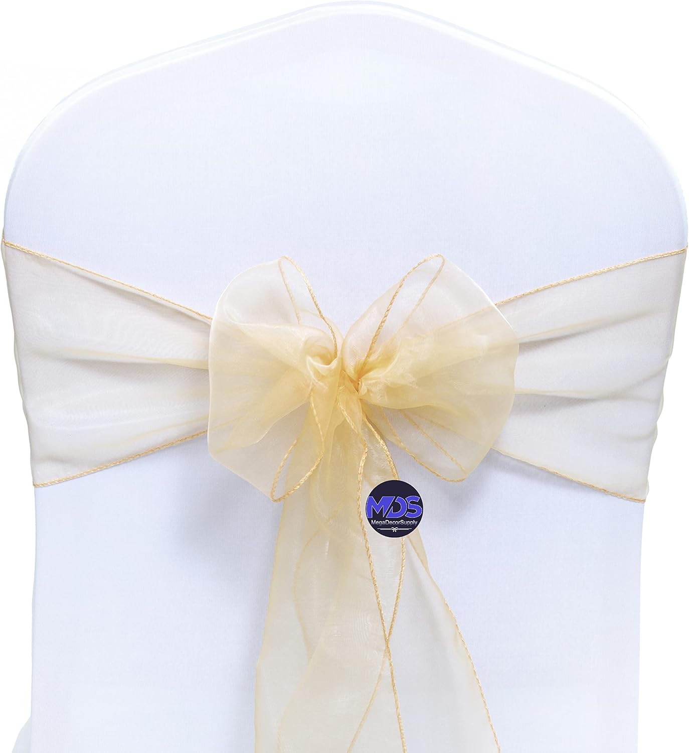 MDS Pack of 125 PCS Organza Chair Sashes Wider Dining Chair Bows Ribbon Tie Back for Wedding Party Birthday Bridal Shower Reception Event Banquet Home Chair Cover Decoration - Beige