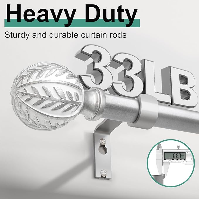 QDWIS Silver Curtain Rods for Windows 28 to 48 inch, Rustic Decorative Drapery - Image 4