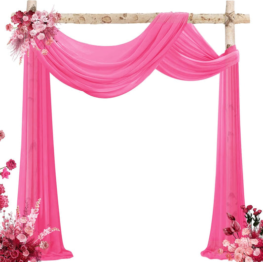 VOK Pink Wedding Arch Draping Fabric Chiffon Fabric, 29in x 18Ft 2 Panels Sheer Chiffon Outdoor Curtain for Wedding Ceremony Birthday Party Decoration (Fuchsia,2 Panel)