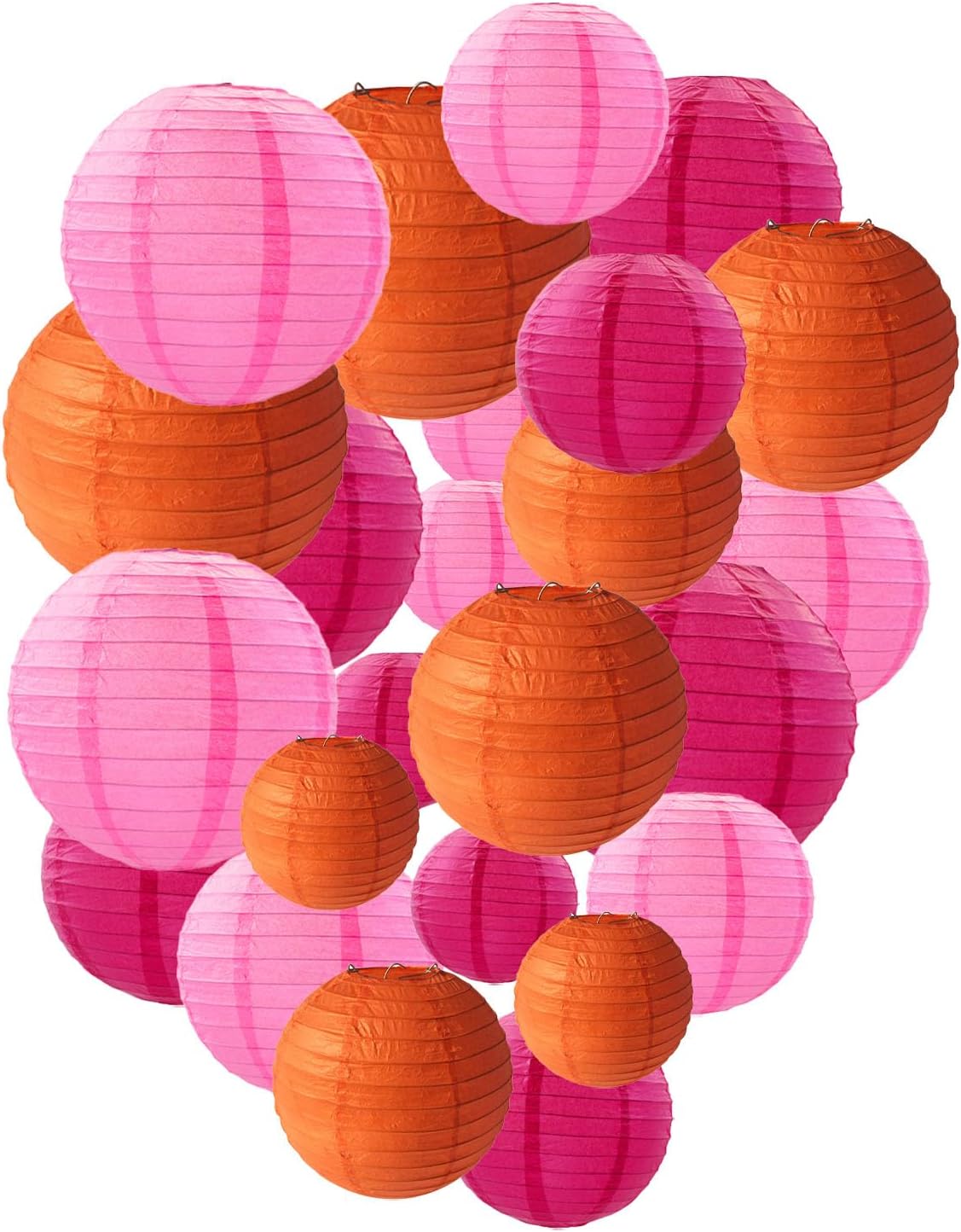 Rose Red Pink Orange Paper Lanterns Decorative, Chinese/Japanese Hanging Round Paper Lanterns Decorations for Wedding, Graduation, Bachelorette, Thanksgiving, Birthday (12 PCS)