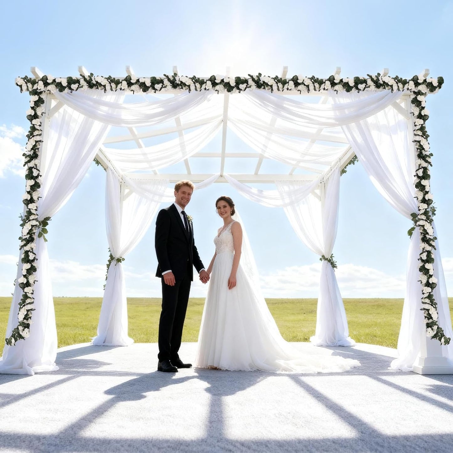 10 Pcs 82FT Flower Garland, Artificial Rose Garland Flowers Plants Fake Flower Hanging Rose Ivy, Birthday Party Valentine's Day Wedding Wall Arch Decor（White）