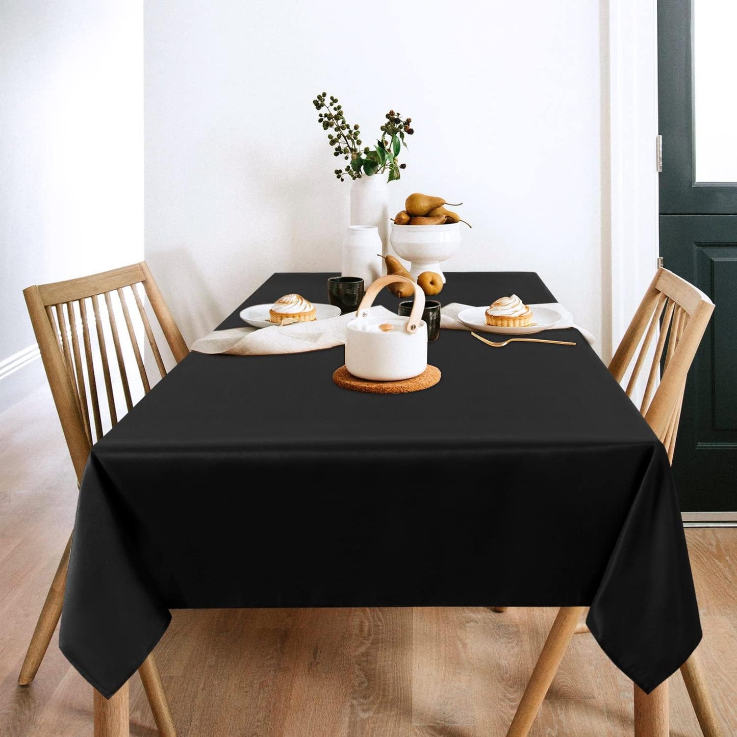 sancua 2 Pack Black Tablecloth 60 x 120 Inch, Rectangle 8 Feet Table Cloth - Stain and Wrinkle Resistant Washable Polyester Table Cover for Dining Tables, Buffet Parties and Camping