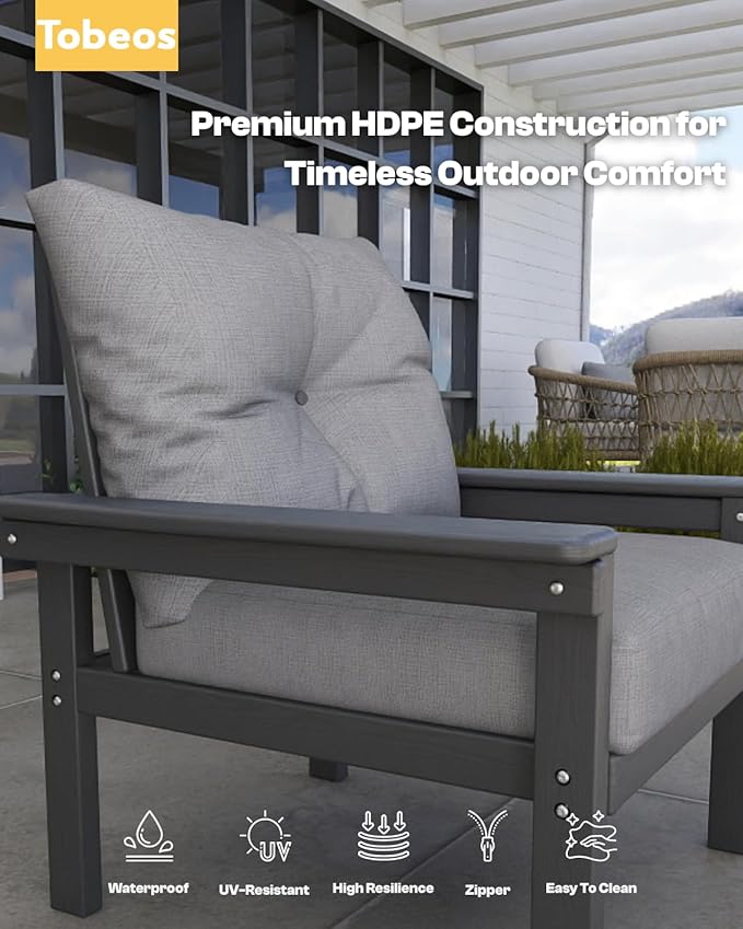 HDPE 7 Piece Patio Furniture Set, All-Weather Outdoor Couch Set - Image 8
