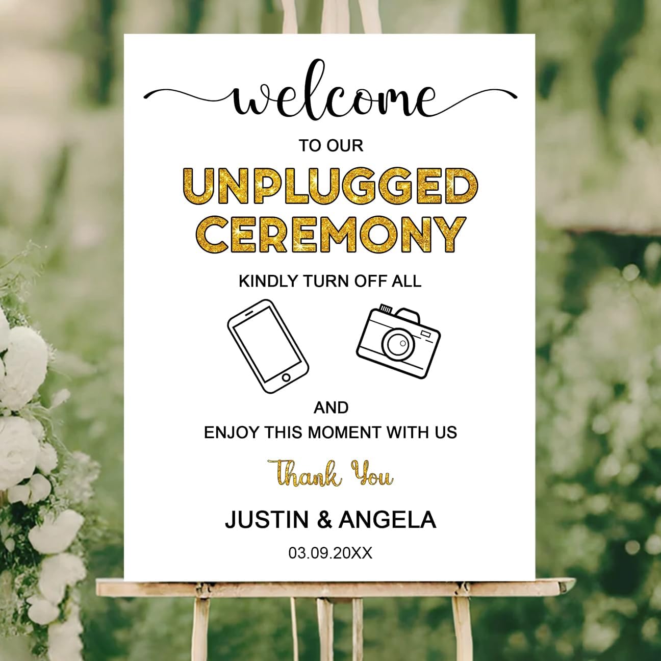 Unplugged Ceremony Sign with Icons – Fun & Bold Wedding Yard Sign – No Phones or Cameras – Modern Welcome Sign for Outdoor Weddings