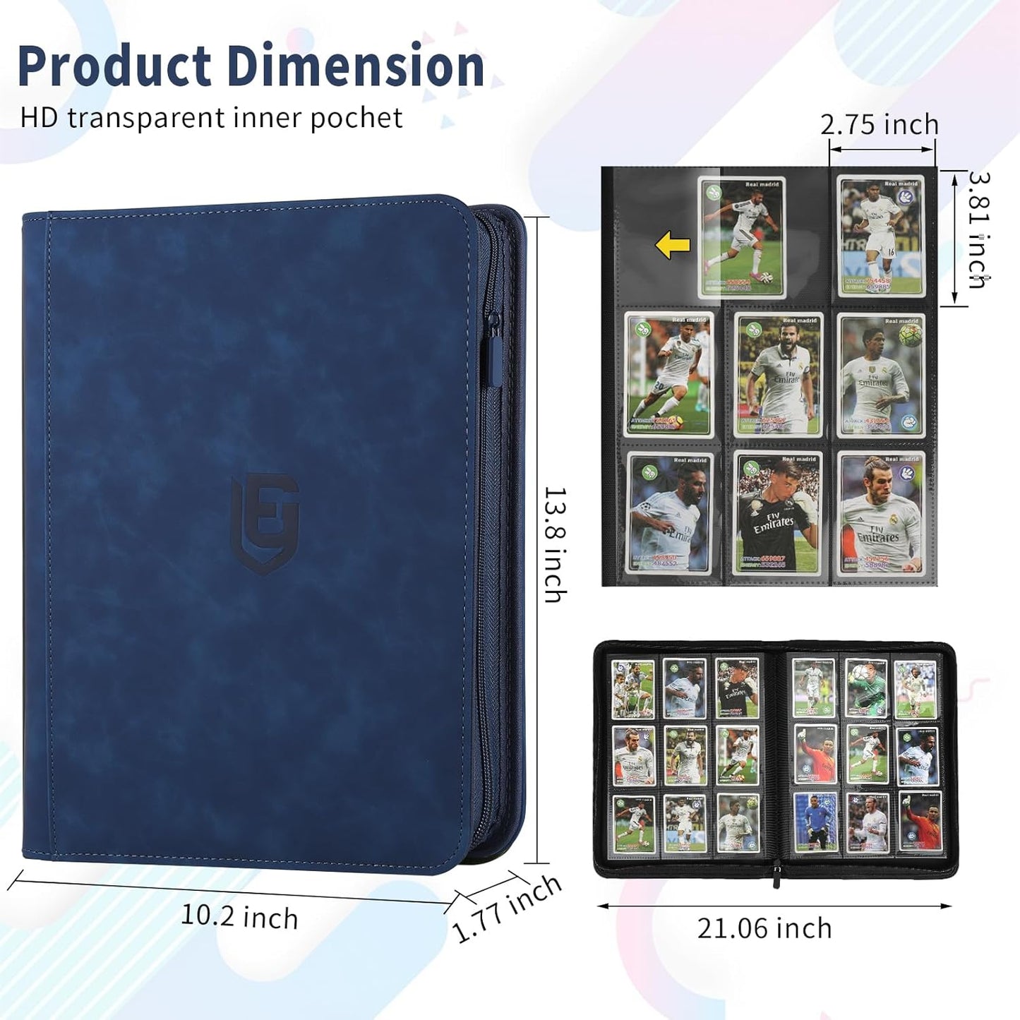 9 Pocket Card Binder,540 Pocket Trading Card Binders,Loading Pocket Collectible Card Album for MTG, TCG, Sport Card, Game Cards Navy Blue