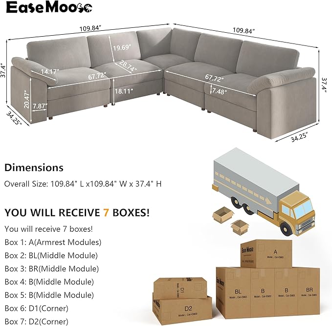 EASE MOOSE Oversized Sectional Modular Sofa, L Shape Sectional Couch Wide Deep - Image 2