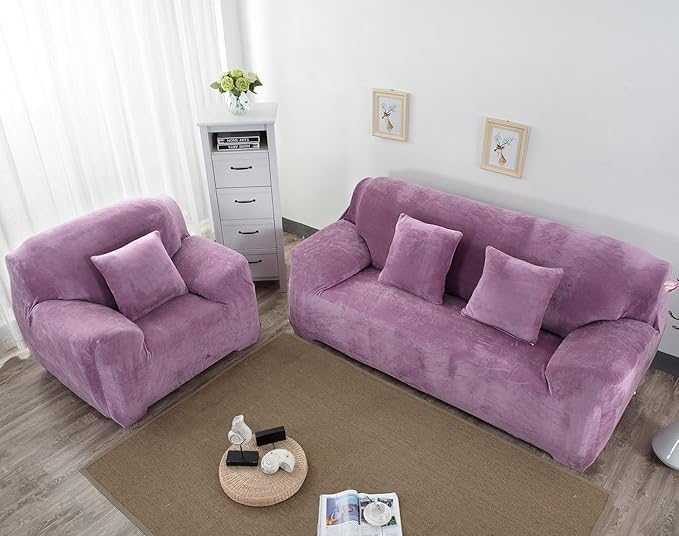 vctops 1-Piece Velvet Plush Stretch Loveseat Sofa Slipcover - Image 3
