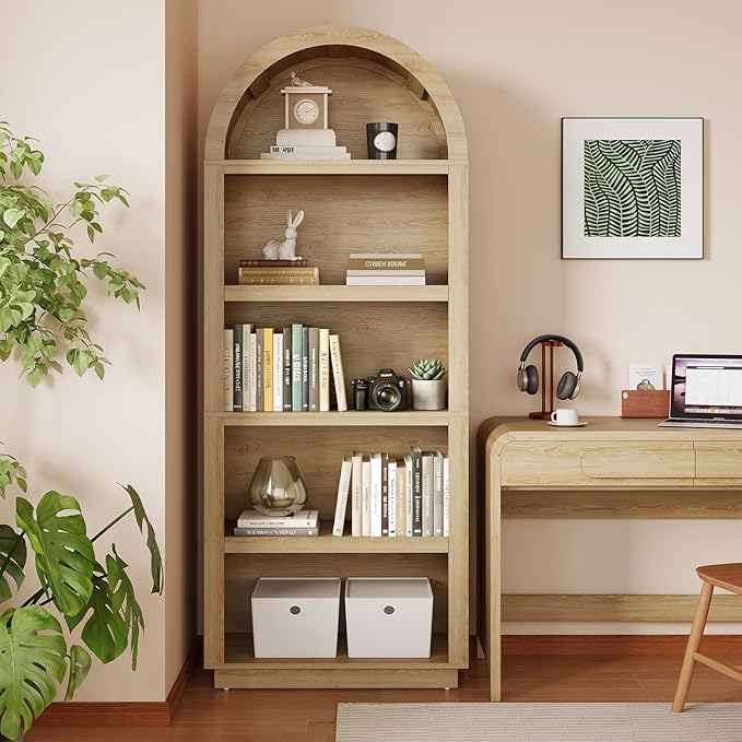 Bestier 76" Tall Arched Bookcase, 5 Tier Arched Bookshelf - Image 2