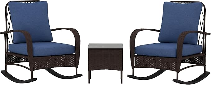 Outsunny 3 Piece Wicker Patio Furniture Set, PE Rattan Rocking Chairs by Outsunny