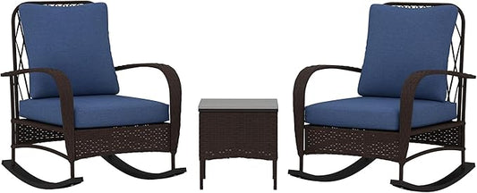 Outsunny 3 Piece Wicker Patio Furniture Set, PE Rattan Rocking Chairs by Outsunny