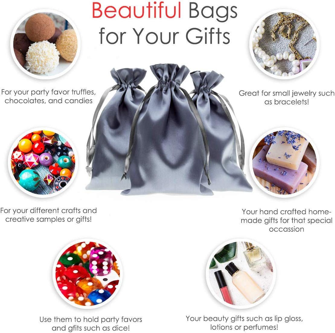 Silver Satin Gift Bags - 5" x 8" Jewelry, Wedding Favor, Baby Shower & Bags - 50 per Pack