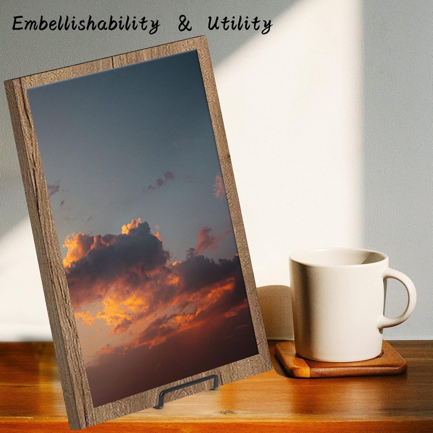 Decolore 4 Pack 8.5 Inch Black Picture Stands for Display Square Plate Holder Display Stand Frame Stand for Picture, Decorative Plate, Photo Easel and Artistic Work