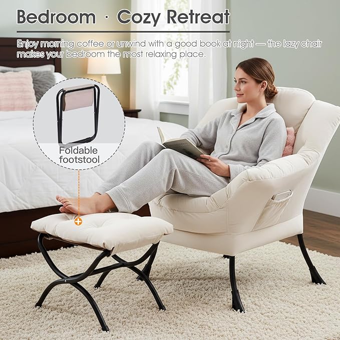Lazy Chair with Ottoman, Large Accent Chair with Ottoman and a Throw Pillow - Image 8