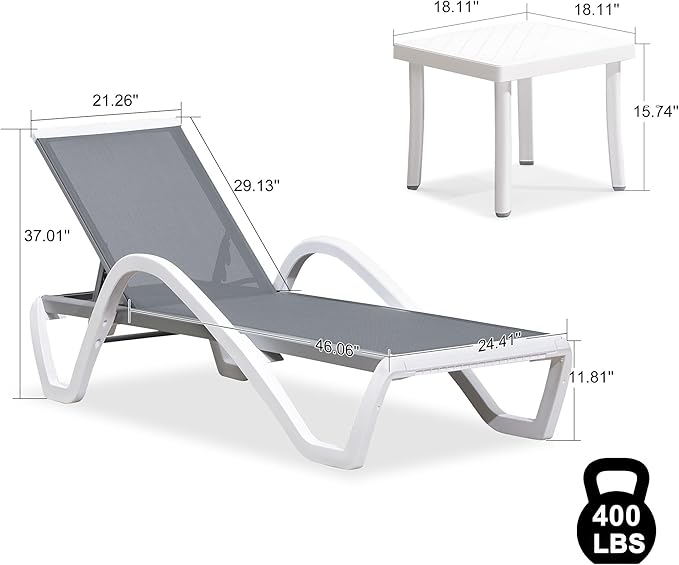 PURPLE LEAF Patio Chaise Lounge Chair Set Outside Aluminum Plastic Stackable - Image 3