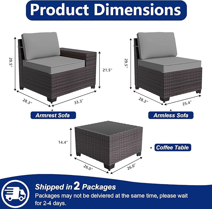 Outdoor Patio Furniture Set, 6 Pieces Outdoor Sectional Furniture High Backrest - Image 2