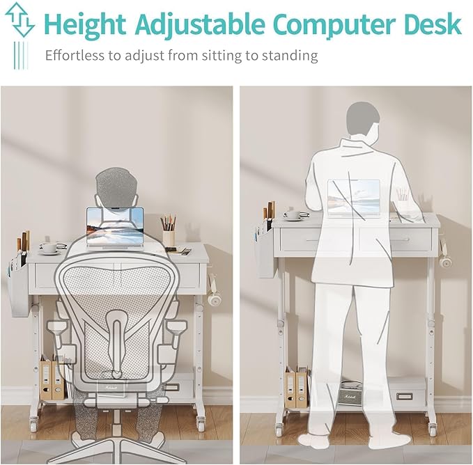 WINAZ Small Rolling Desk with Drawers & Storage - Image 6