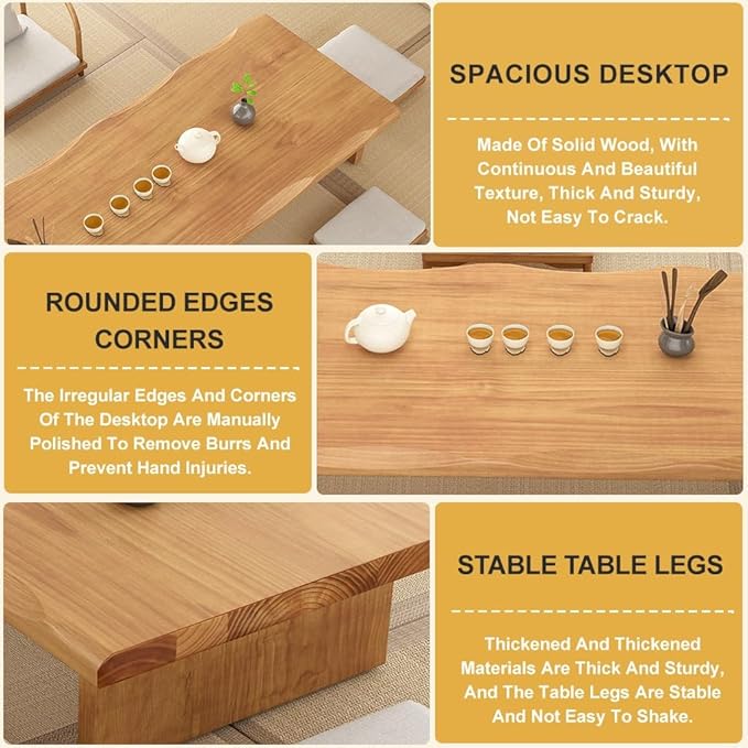 180cm Japanese Floor Table -Vintage Solid Wooden Tatami Table, Low Rectangular - Image 6